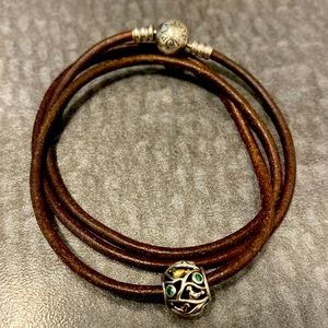 Retired PANDORA leather bracelet and charm